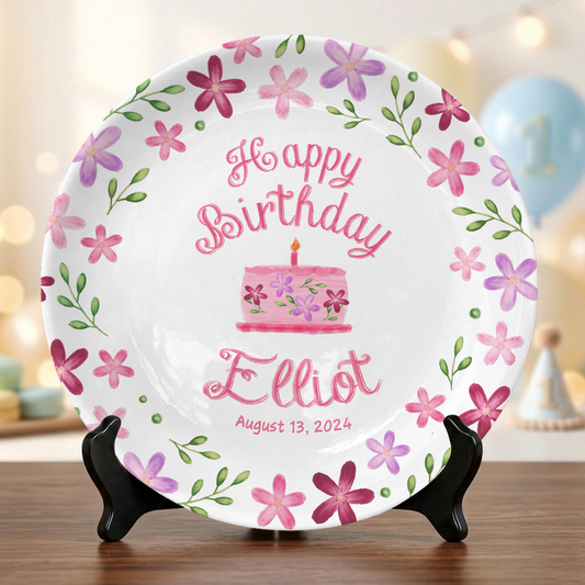 Floral Girl Custom Name Cake Keepsake Personalized Birthday Plate P8148WG0