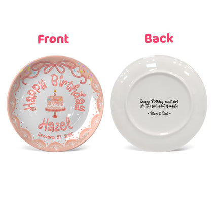 Peach Bow with Cake and Scalloped Border Personalized Birthday Plate P119S2B0