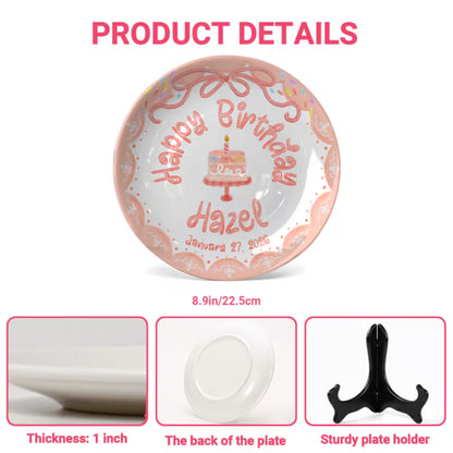 Peach Bow with Cake and Scalloped Border Personalized Birthday Plate P119S2B0