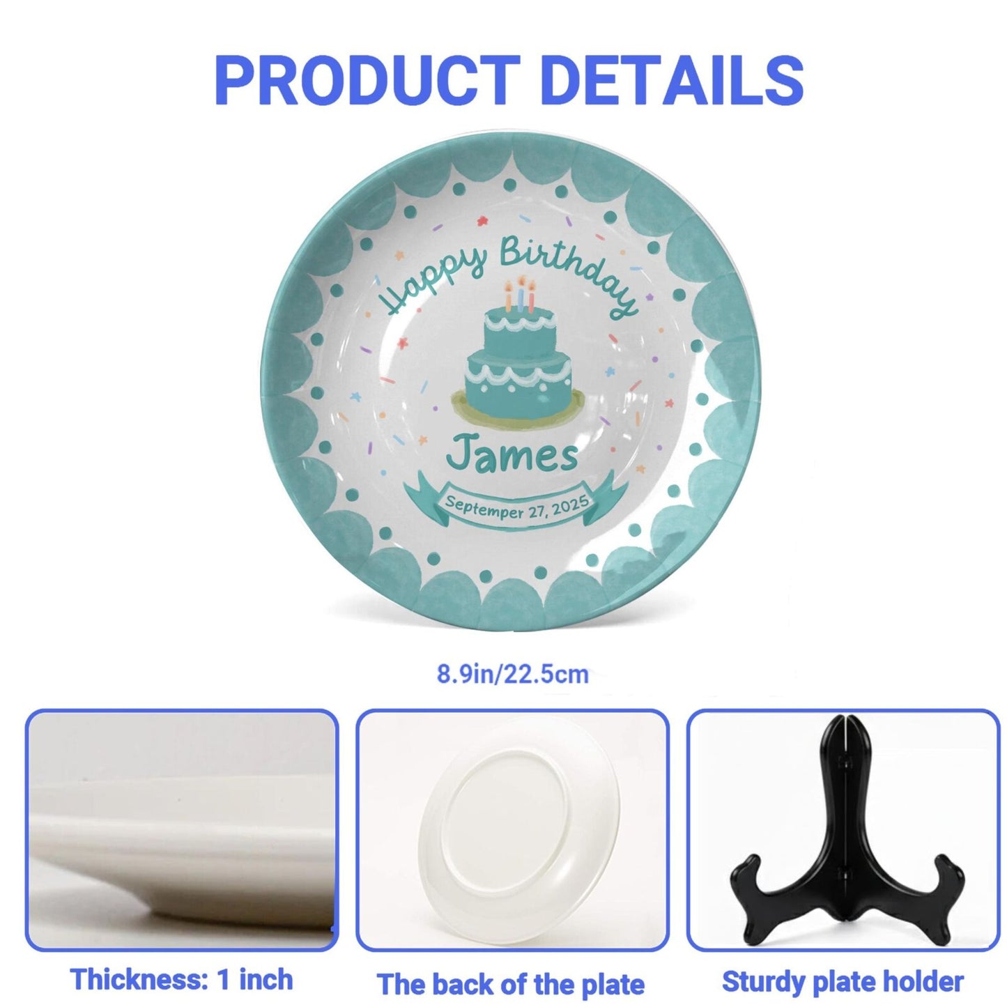 Teal Cake and Scalloped Border Personalized Birthday Plate P165FZ0