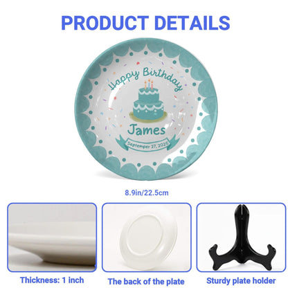 Teal Cake and Scalloped Border Personalized Birthday Plate P165FZ0