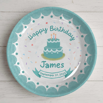 Teal Cake and Scalloped Border Personalized Birthday Plate P165FZ0