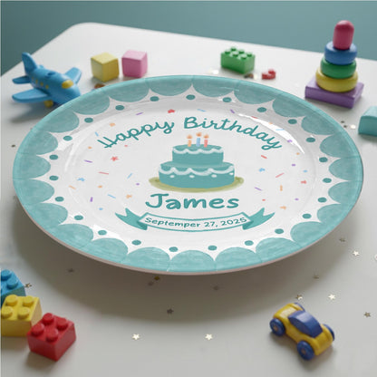 Teal Cake and Scalloped Border Personalized Birthday Plate P165FZ0