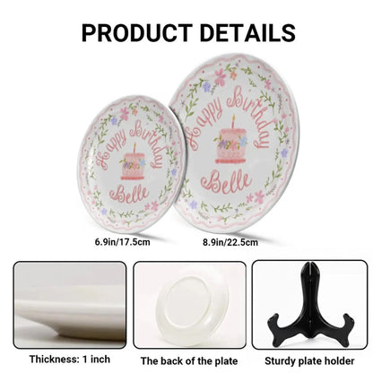 Pink Cake and Floral Wreath Personalized Birthday Plate P18Y4P0