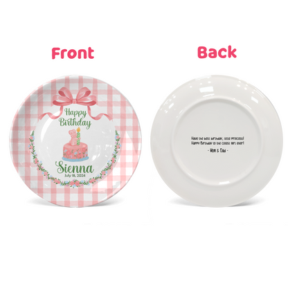 Pink Gingham Bunny Cake Personalized Birthday Plate P212CLS0