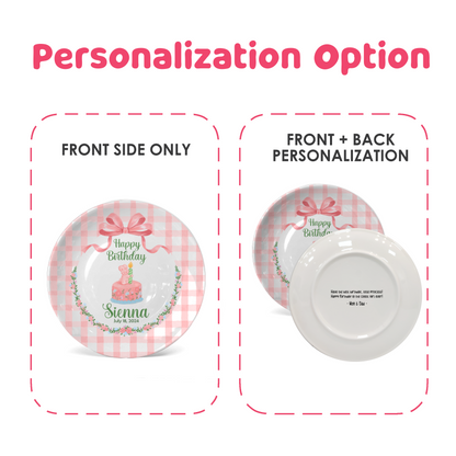 Pink Gingham Bunny Cake Personalized Birthday Plate P212CLS0