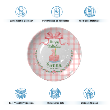 Pink Gingham Bunny Cake Personalized Birthday Plate P212CLS0