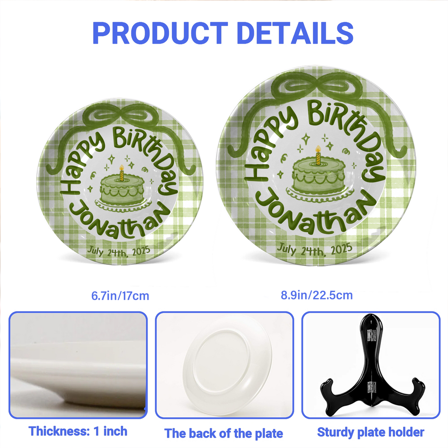 Green Gingham Personalized Birthday Plate P212JEY0