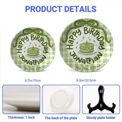 Green Gingham Personalized Birthday Plate P212JEY0