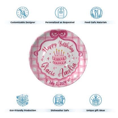 Pink Plaid Cake Personalized Birthday Plate P212ZP80