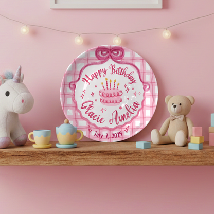 Pink Plaid Cake Personalized Birthday Plate P212ZP80