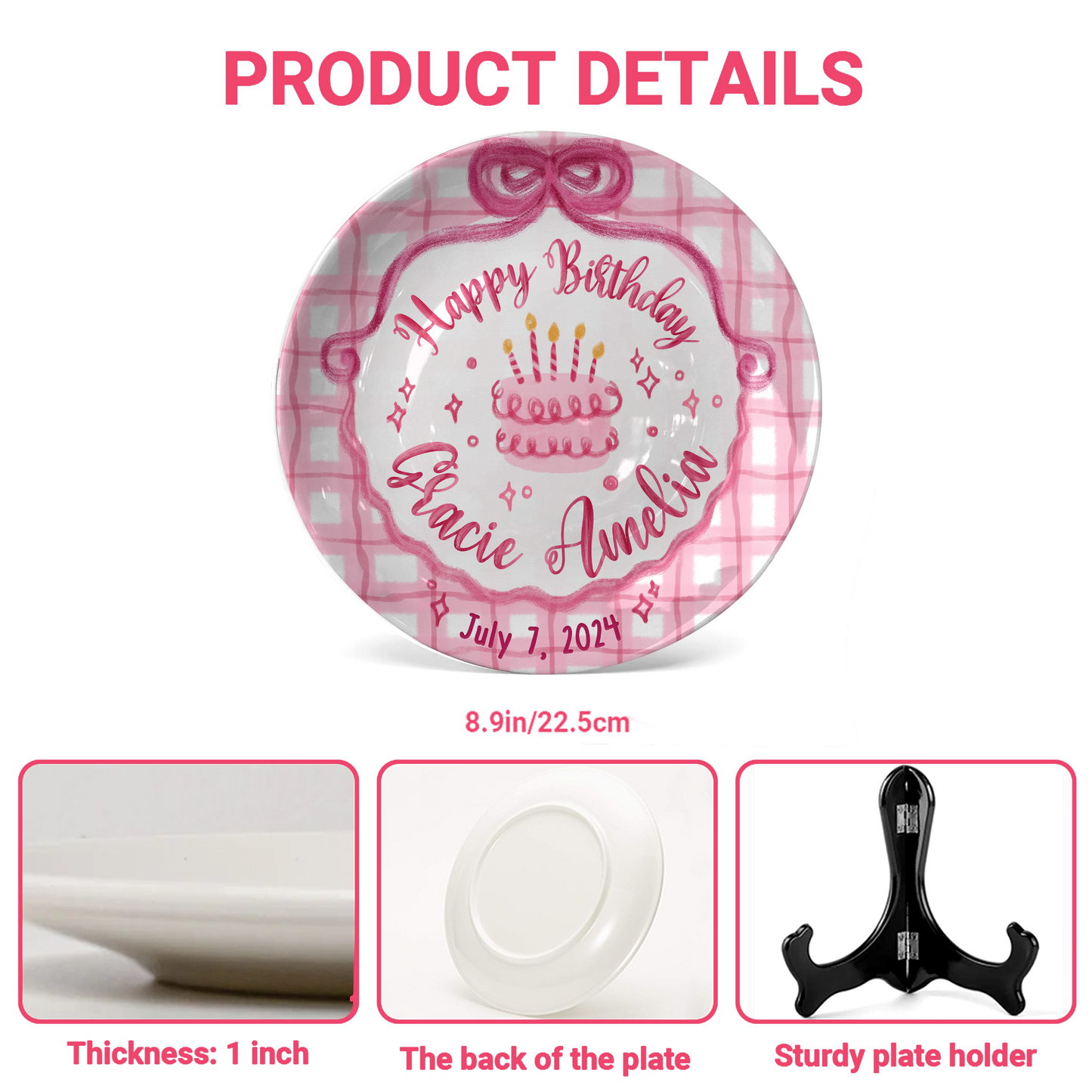 Pink Plaid Cake Personalized Birthday Plate P212ZP80