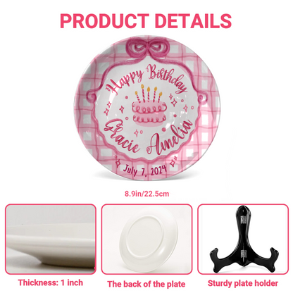 Pink Plaid Cake Personalized Birthday Plate P212ZP80