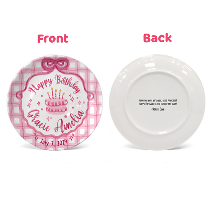 Pink Plaid Cake Personalized Birthday Plate P212ZP80