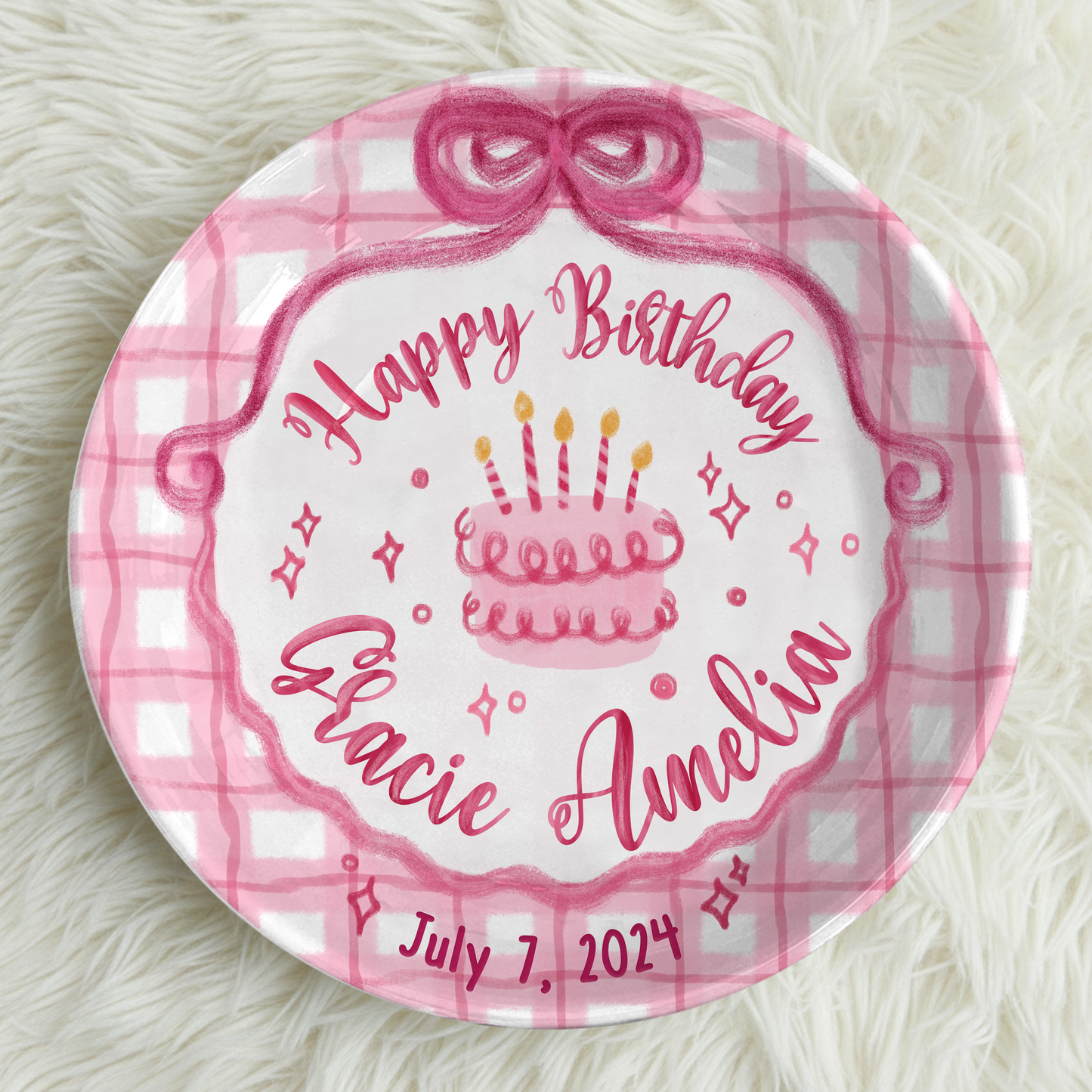 Pink Plaid Cake Personalized Birthday Plate P212ZP80
