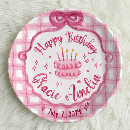 Pink Plaid Cake Personalized Birthday Plate P212ZP80