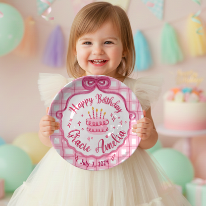 Pink Plaid Cake Personalized Birthday Plate P212ZP80