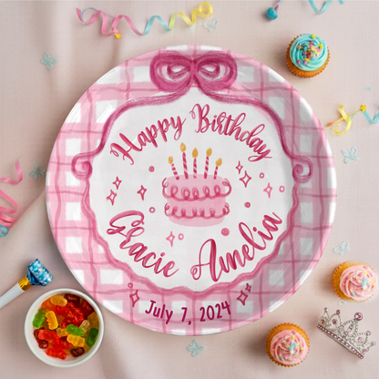 Pink Plaid Cake Personalized Birthday Plate P212ZP80