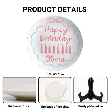 Pink Candles with Blue Scalloped Border Personalized Birthday Plate P2267200