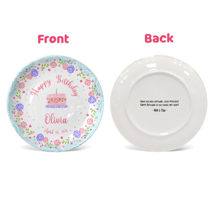 Cake with Pink and Purple Flowers Personalized Birthday Plate P295MJ0