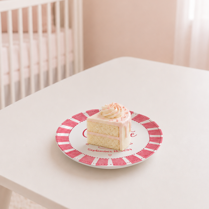 Pink Candy Stripe Birthday Cake Personalized Birthday Plate P514ZFC0