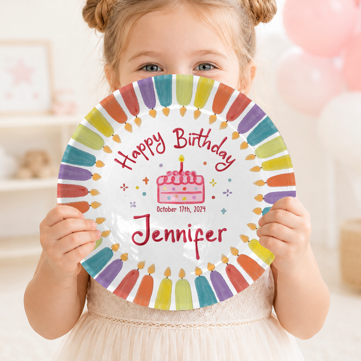 Colorful Candle Border Cake Personalized Birthday Plate P5261HK0