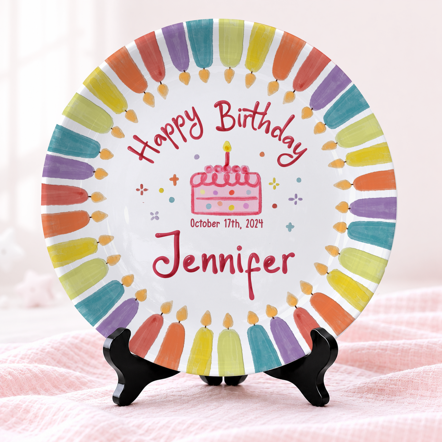 Colorful Candle Border Cake Personalized Birthday Plate P5261HK0