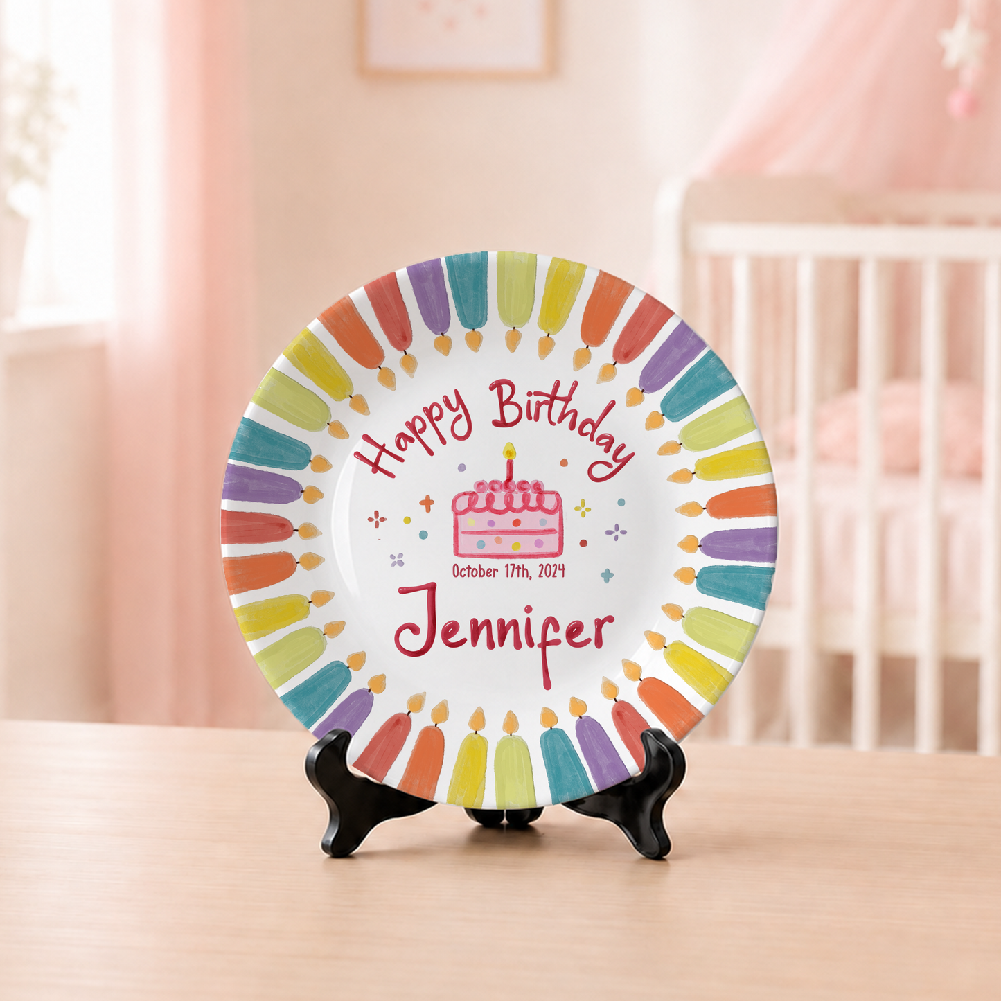 Colorful Candle Border Cake Personalized Birthday Plate P5261HK0