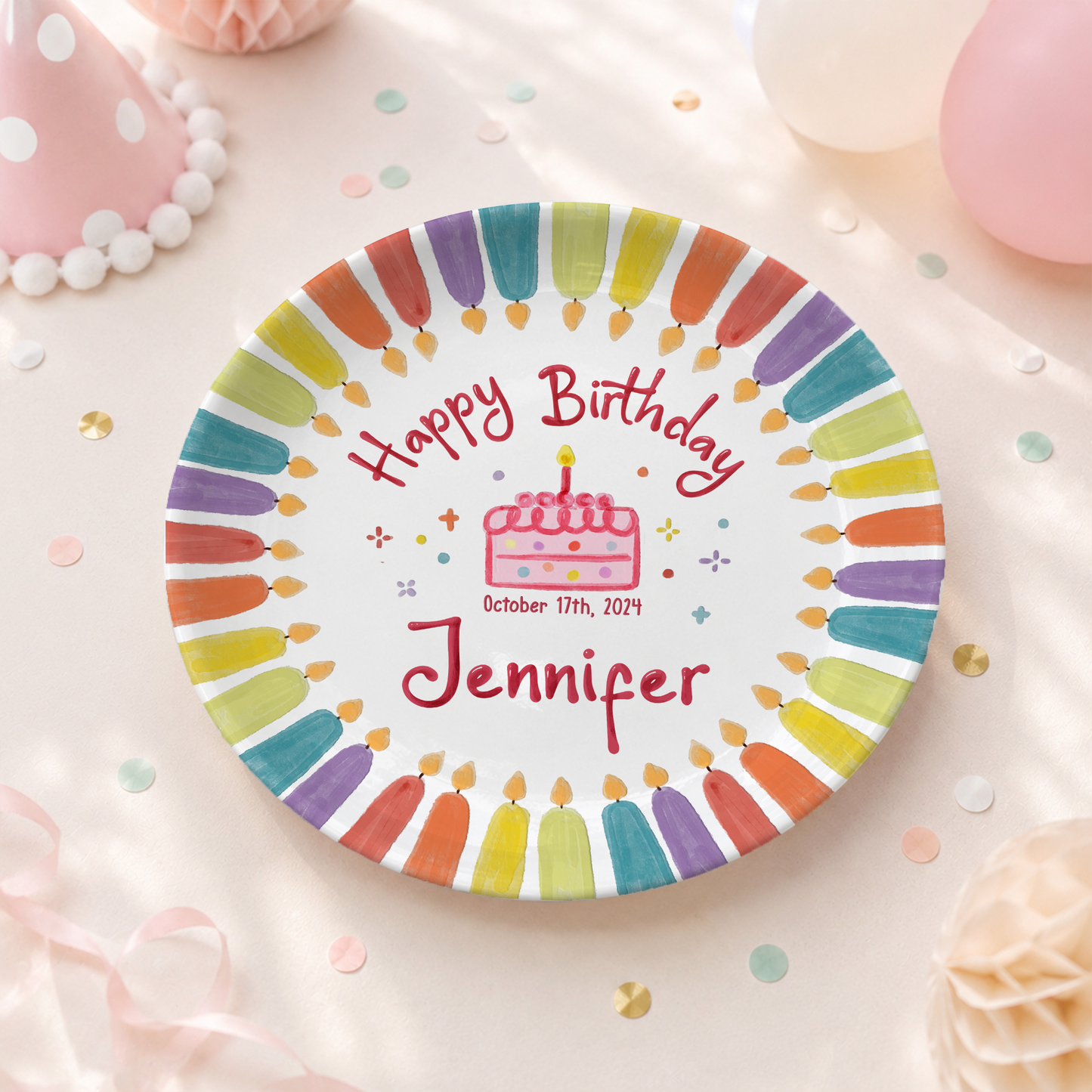 Colorful Candle Border Cake Personalized Birthday Plate P5261HK0