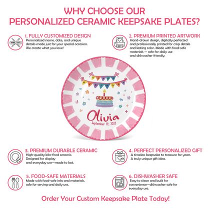 Pink Banner Cake Personalized Birthday Plate P526VNQ0