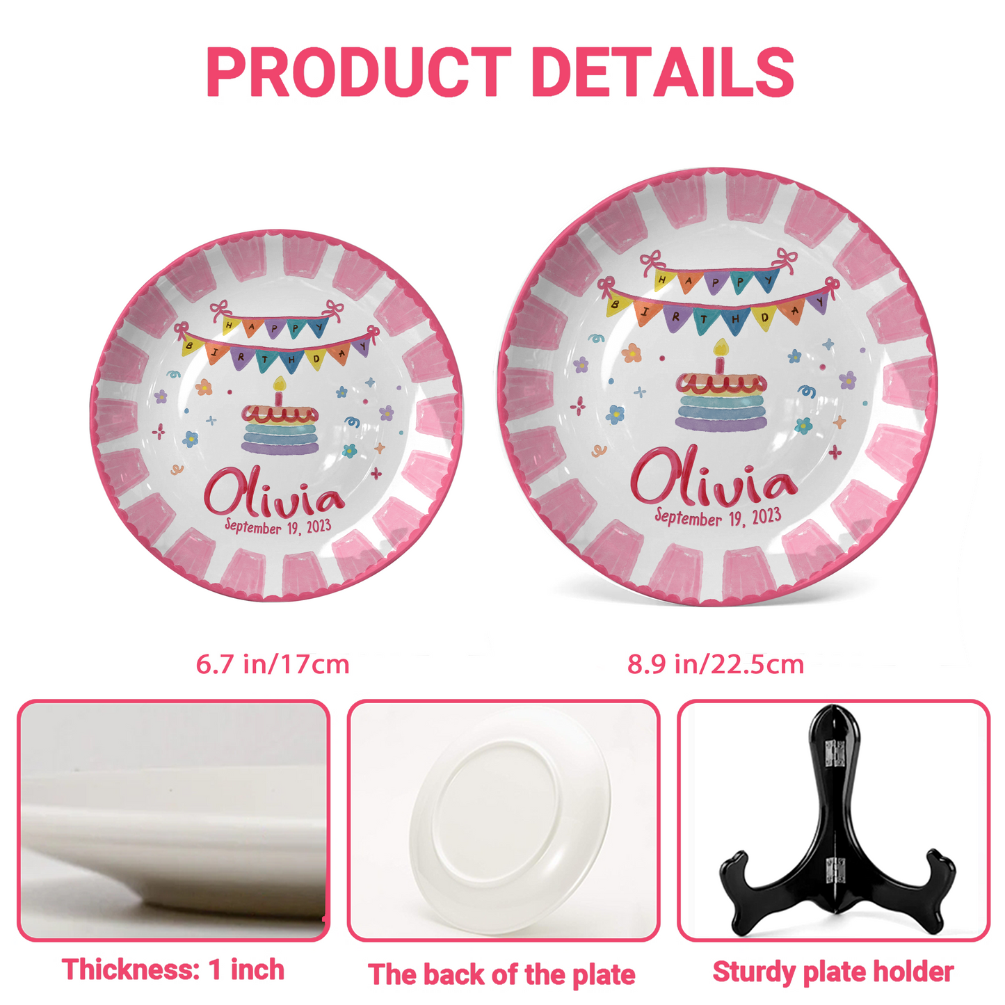 Pink Banner Cake Personalized Birthday Plate P526VNQ0