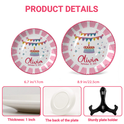 Pink Banner Cake Personalized Birthday Plate P526VNQ0