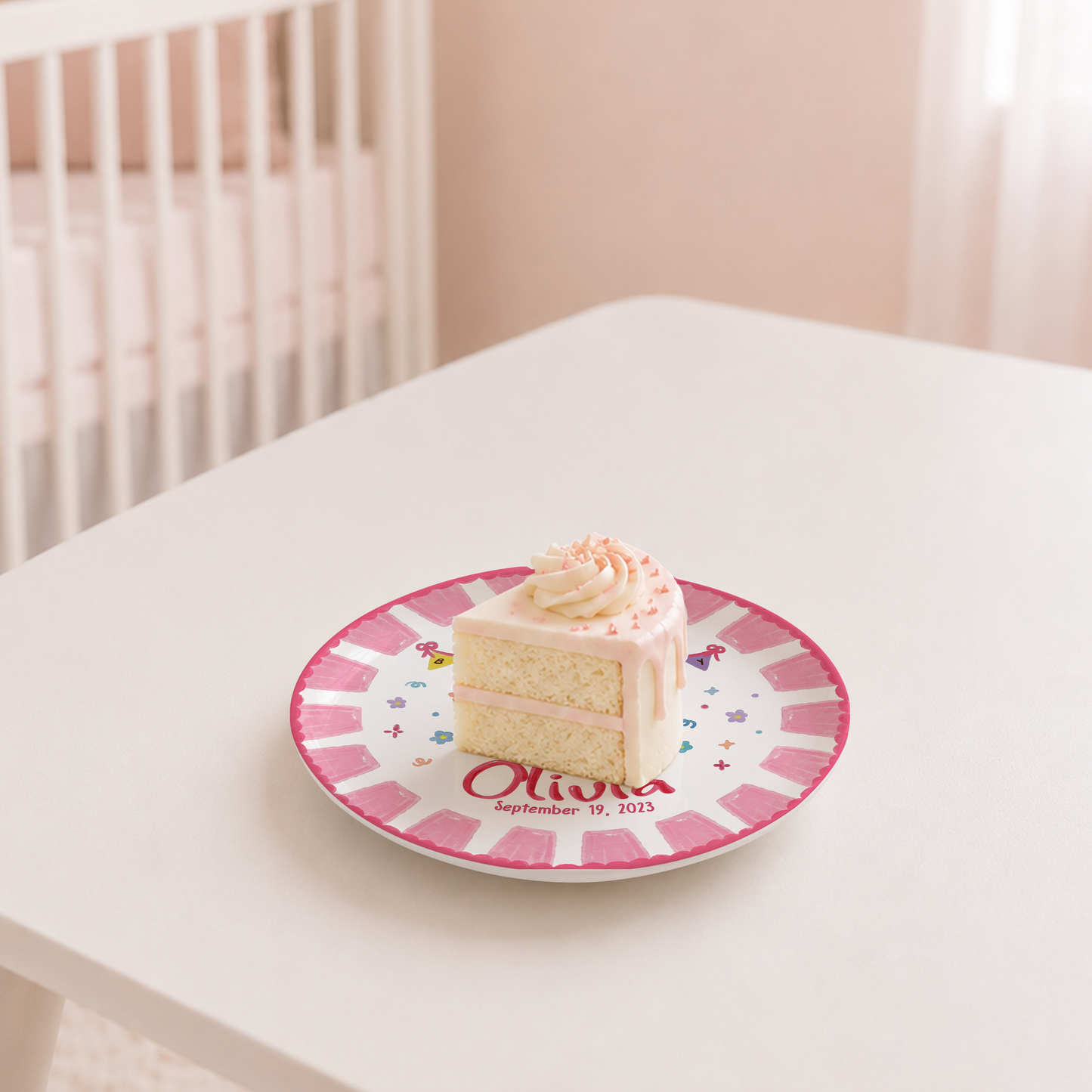 Pink Banner Cake Personalized Birthday Plate P526VNQ0