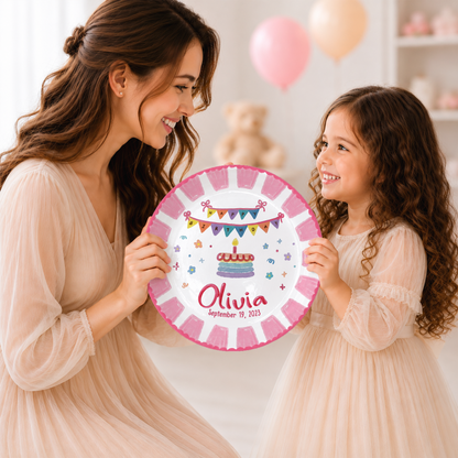 Pink Banner Cake Personalized Birthday Plate P526VNQ0