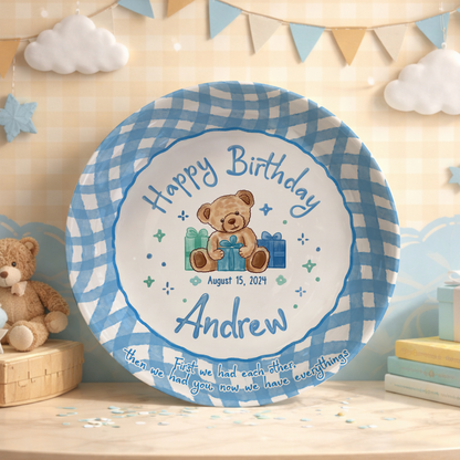 Blue Teddy Bear Birthday Keepsake Personalized Birthday Plate for Baby Boy P625FJ00