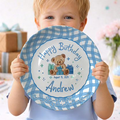 Blue Teddy Bear Birthday Keepsake Personalized Birthday Plate for Baby Boy P625FJ00