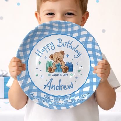 Blue Teddy Bear Birthday Keepsake Personalized Birthday Plate for Baby Boy P625FJ00