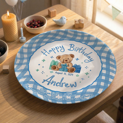 Blue Teddy Bear Birthday Keepsake Personalized Birthday Plate for Baby Boy P625FJ00