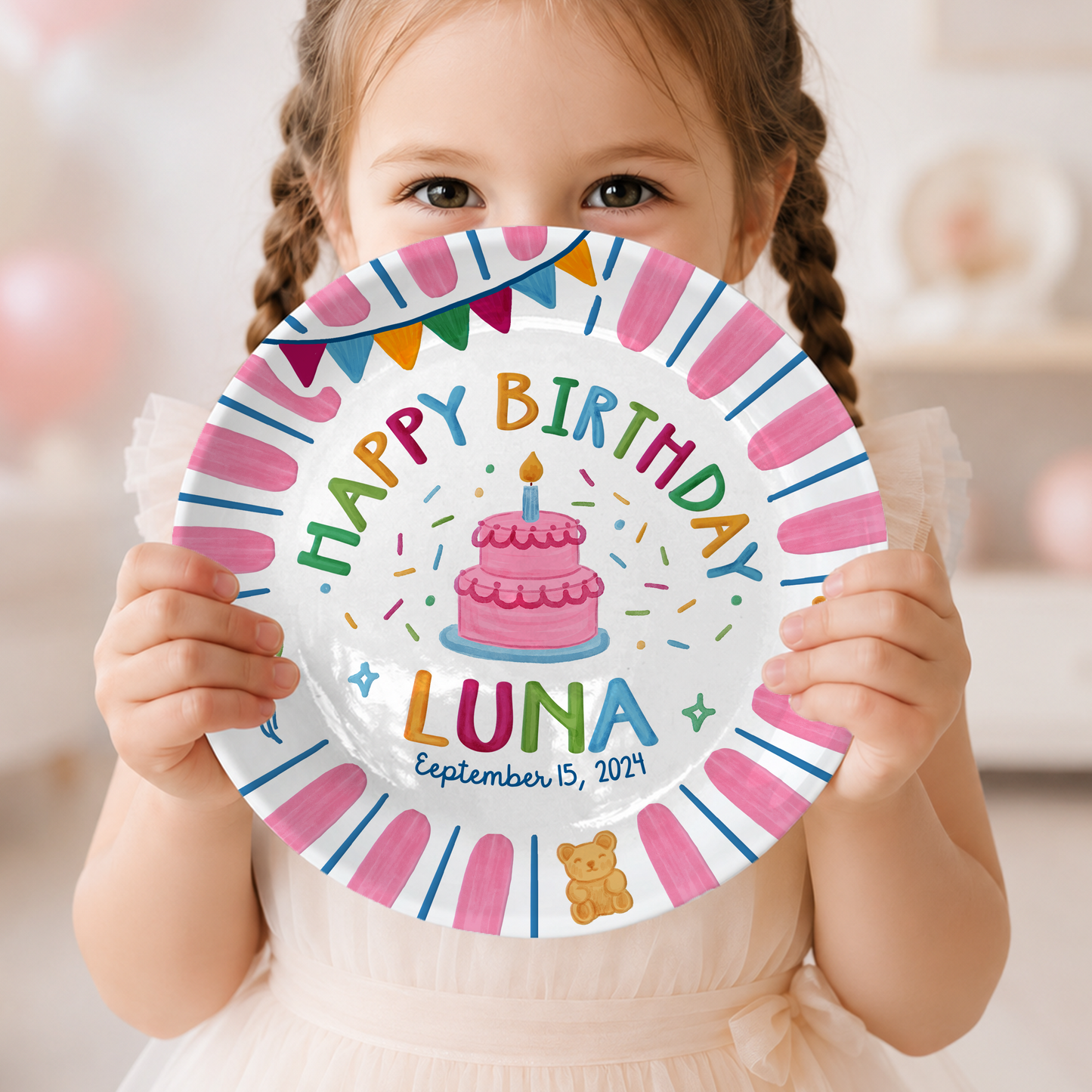 Pink Birthday Party Keepsake Personalized Birthday Plate for Girls P625UHF0