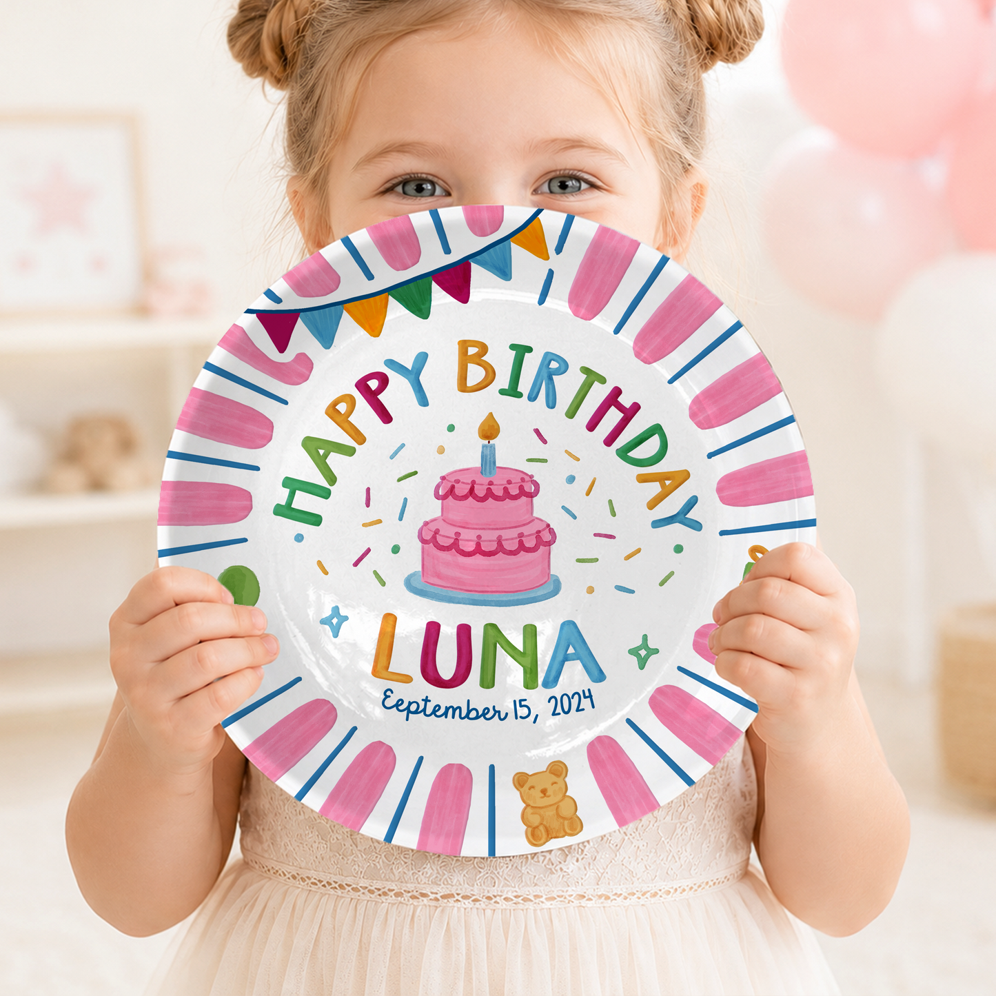 Pink Birthday Party Keepsake Personalized Birthday Plate for Girls P625UHF0