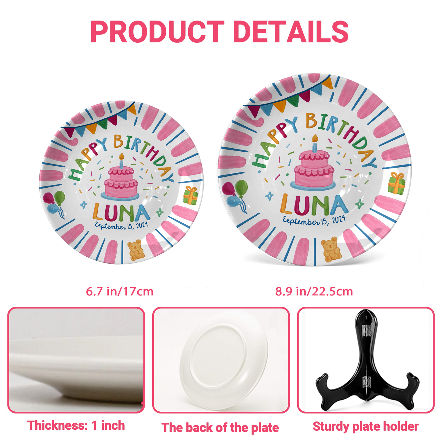 Pink Birthday Party Keepsake Personalized Birthday Plate for Girls P625UHF0