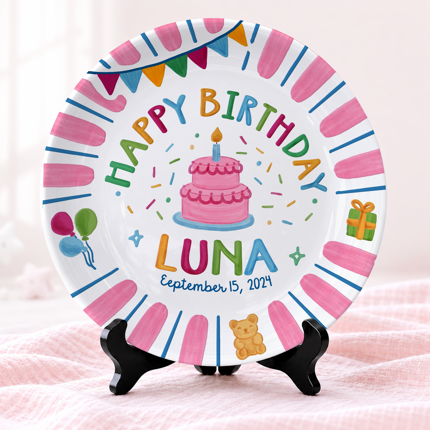 Pink Birthday Party Keepsake Personalized Birthday Plate for Girls P625UHF0
