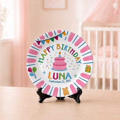 Pink Birthday Party Keepsake Personalized Birthday Plate for Girls P625UHF0
