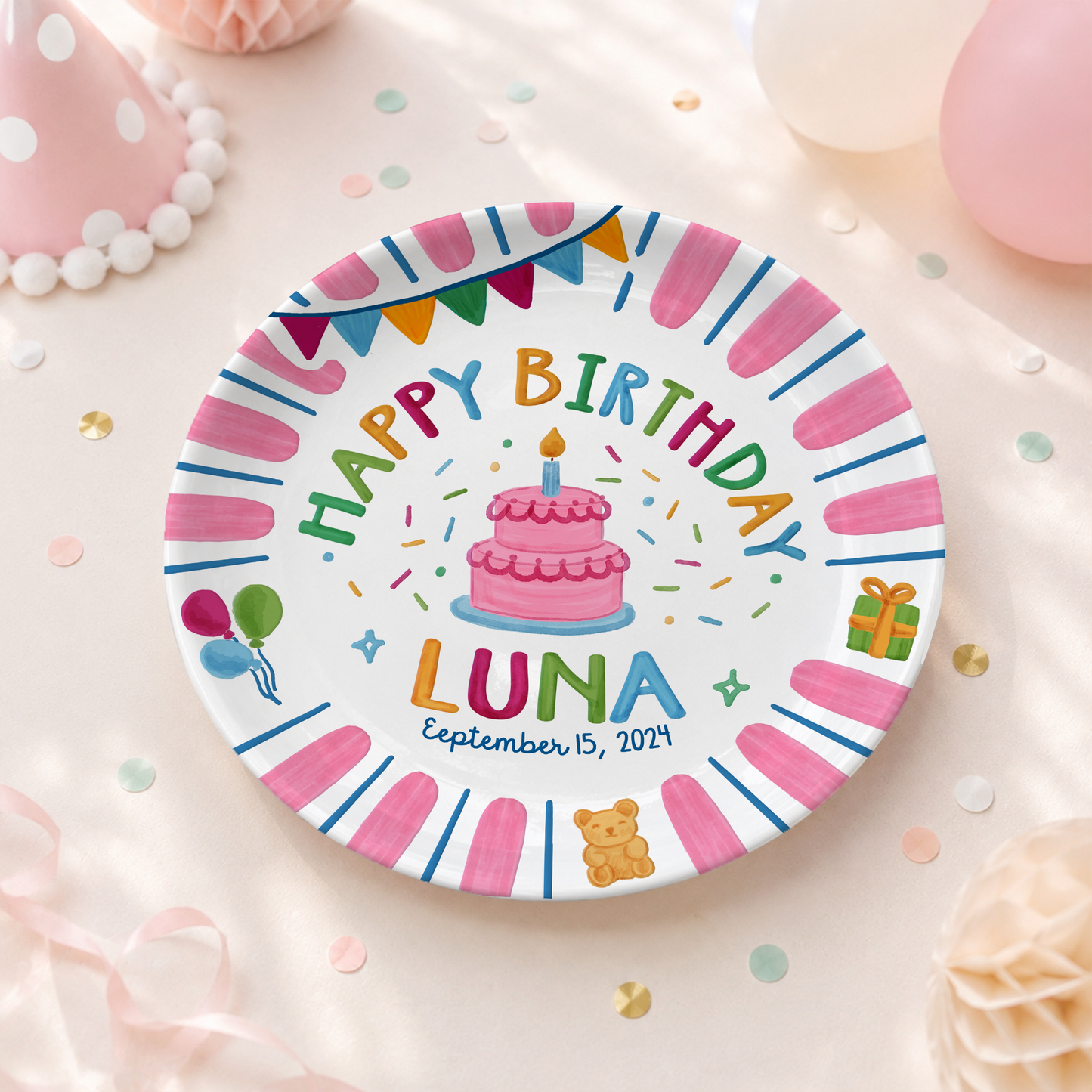 Pink Birthday Party Keepsake Personalized Birthday Plate for Girls P625UHF0