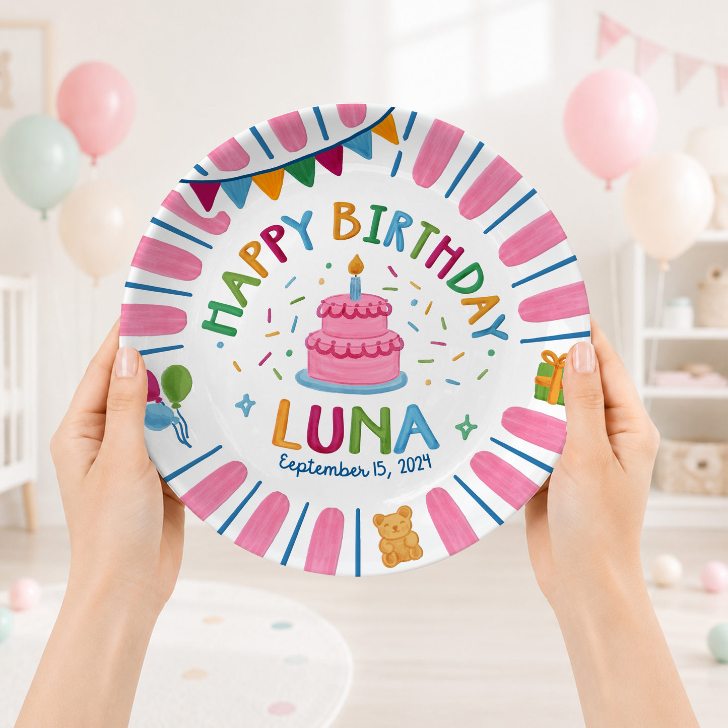 Pink Birthday Party Keepsake Personalized Birthday Plate for Girls P625UHF0