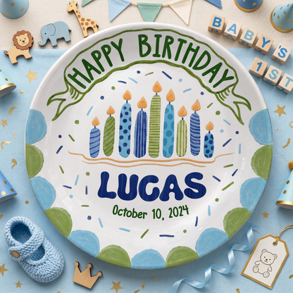 Blue Birthday Candles Keepsake Personalized Birthday Plate P626I8LTT