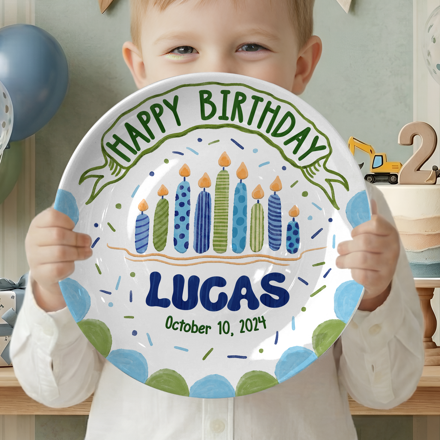 Blue Birthday Candles Keepsake Personalized Birthday Plate P626I8LTT