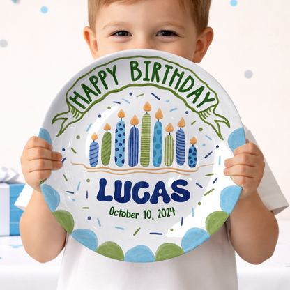 Blue Birthday Candles Keepsake Personalized Birthday Plate P626I8LTT