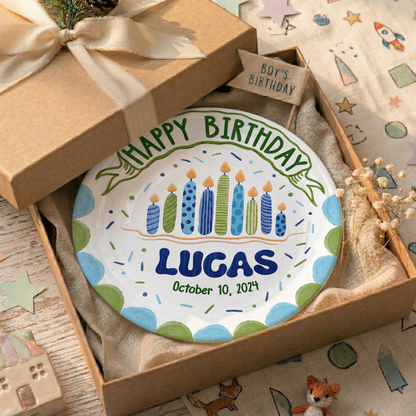 Blue Birthday Candles Keepsake Personalized Birthday Plate P626I8LTT