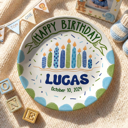 Blue Birthday Candles Keepsake Personalized Birthday Plate P626I8LTT